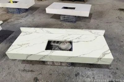 1cm Calacatta Champagne Crack Quartz Slabs suppliers