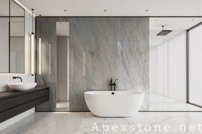 blue Marble Curved tile bathroom wall