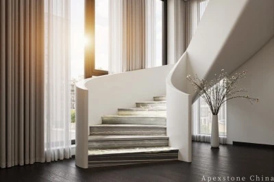 polishing black Marble floor staircase