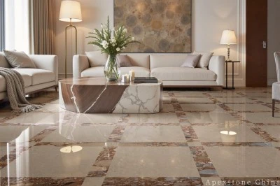 exotic grey Limestone tile living room floor