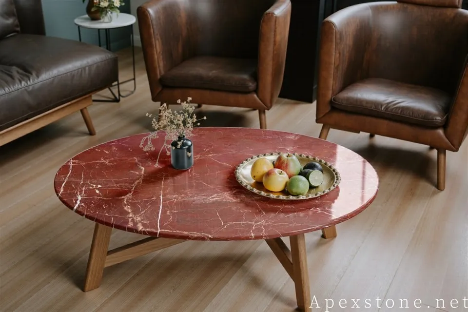 oval_Rosso_Fiorentino_Quartzite_wood_coffee_table_98 oval_Rosso_Fiorentino_Quartzite_wood_coffee_table_98