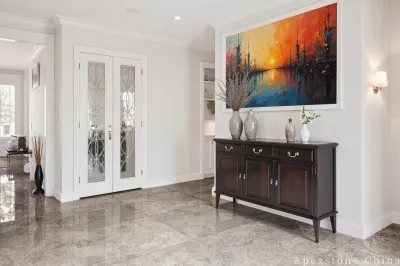 Round Brown Marble Console Table