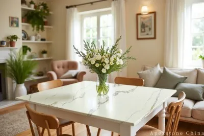 Round White Quartz End Table