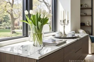 Leathered Calacatta Ebony Lace Quartz Tops