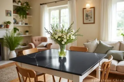 Round Black Quartz Table Tops