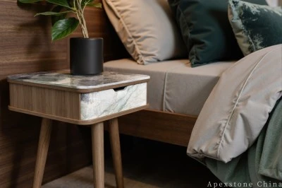 Round Grey Marble Nightstand