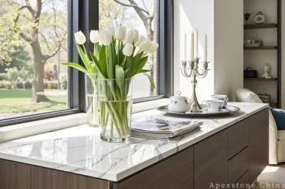 Waterfall Calacatta Ink Vein Quartz Tops