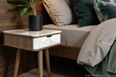 Square White Quartz Bedside Table