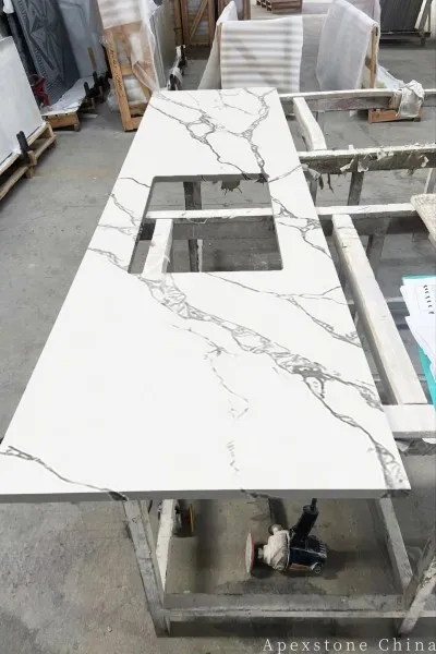 Waterfall Calacatta Ink Vein Quartz Tops factory