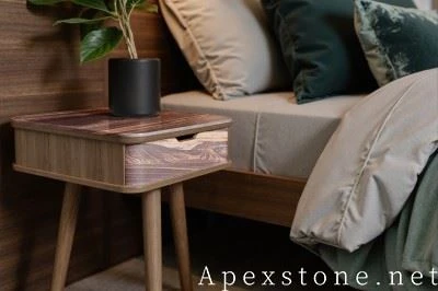 With Drawer Red Marble Nightstand